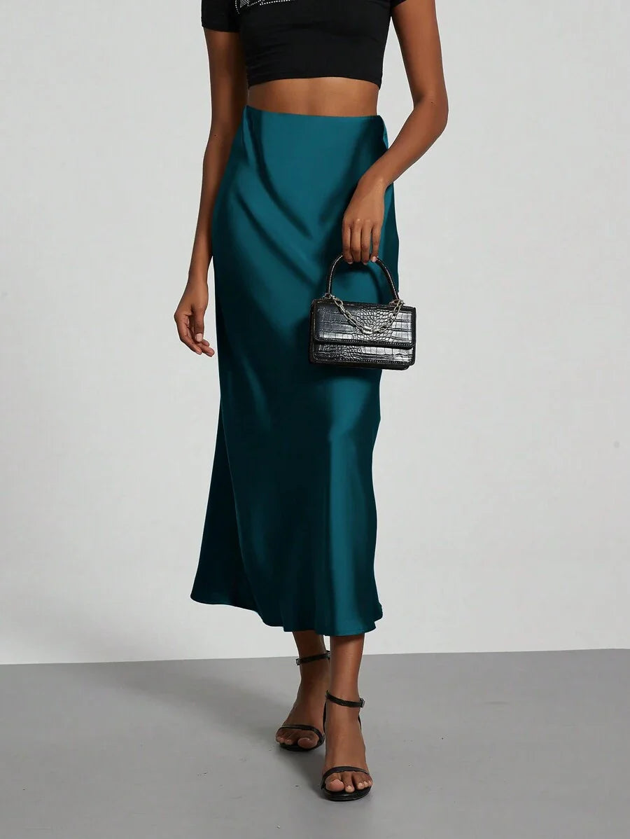 Elastic Satin Maxi Skirt