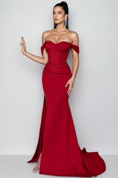 Olwen Red One Shoulder Split Maxi Dress