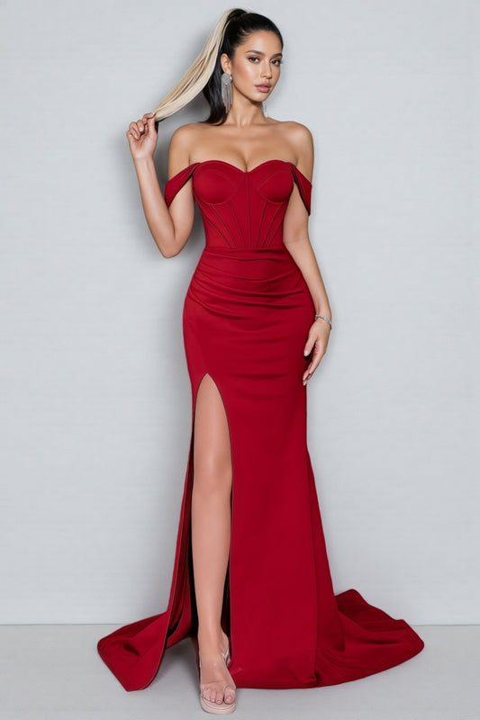Olwen Red One Shoulder Split Maxi Dress