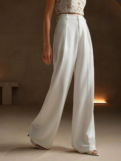 High Waist Wide Leg Trousers With Pleats And Zipper