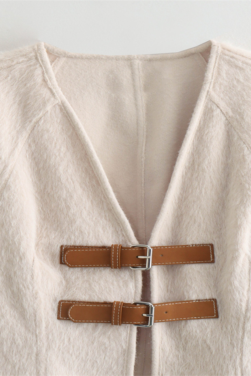 Casual Solid Color Patchwork V Neck Outerwear