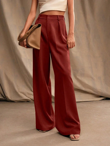 High Waist Wide Leg Trousers With Pleats And Zipper
