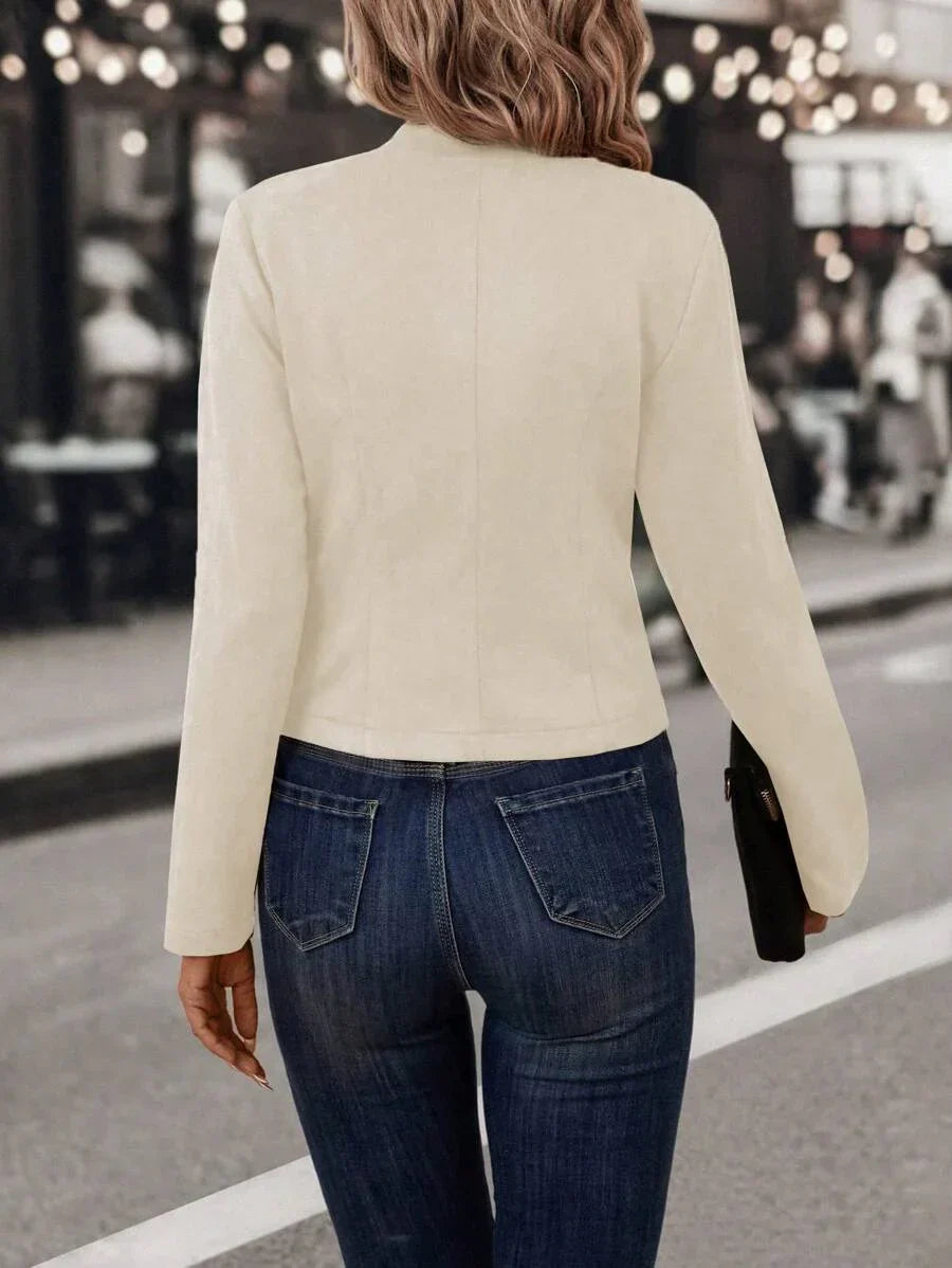 Double Breasted Short Jacket With Stand Collar Comfort