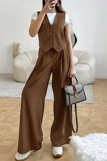 Casual Daily Buckle Ruched V Neck Sleeveless Two Pieces