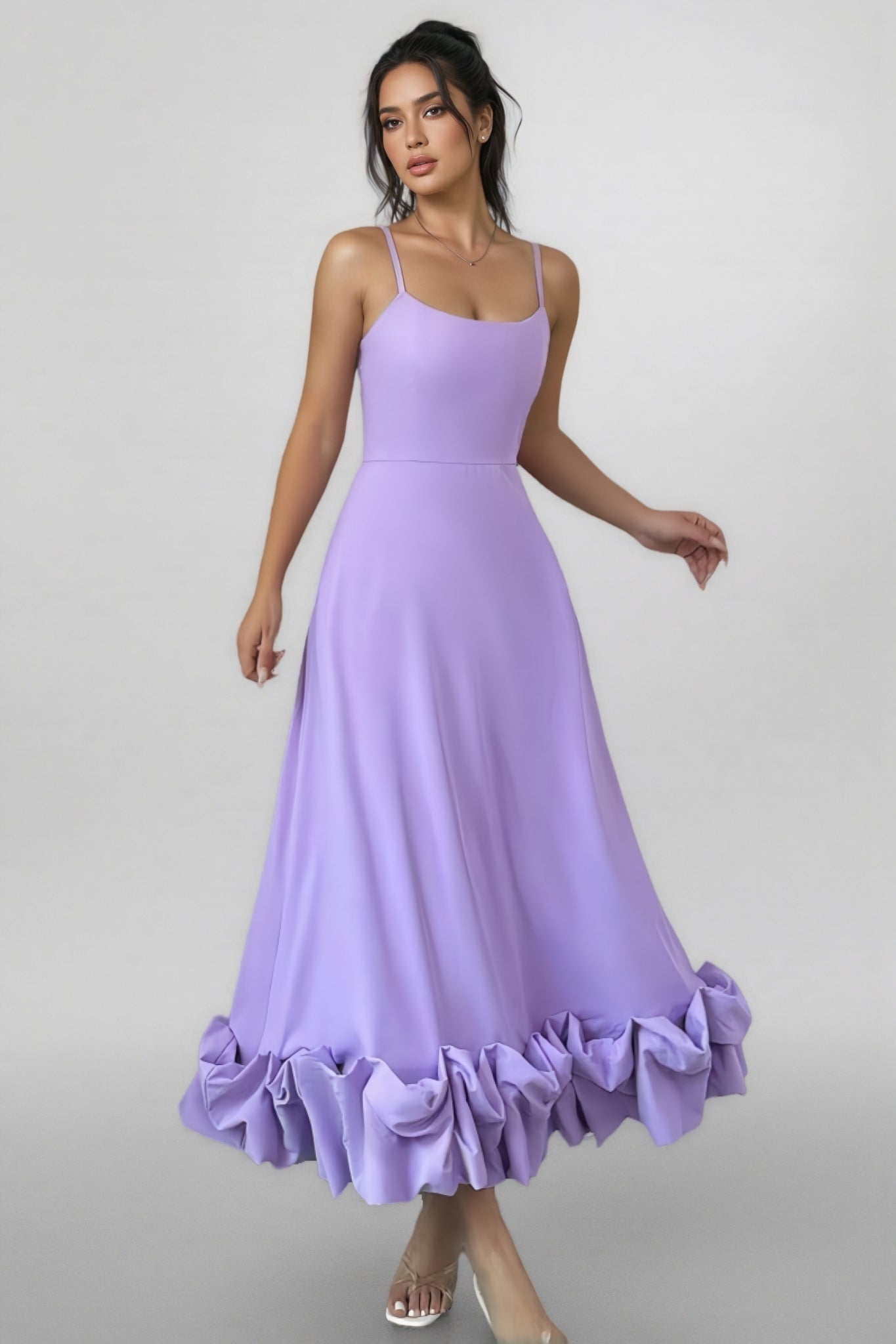 Karia U-Neck Large Hemline Maxi Dress-Purple