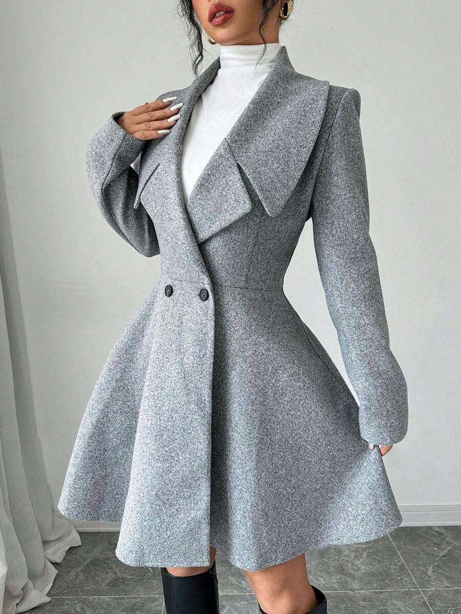 Elegant Minimalist Wool Overcoat With Waterfall Neckline