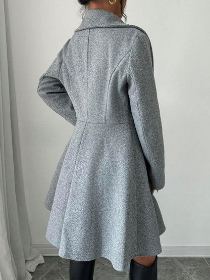 Elegant Minimalist Wool Overcoat With Waterfall Neckline