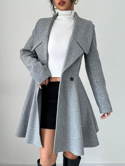 Elegant Minimalist Wool Overcoat With Waterfall Neckline