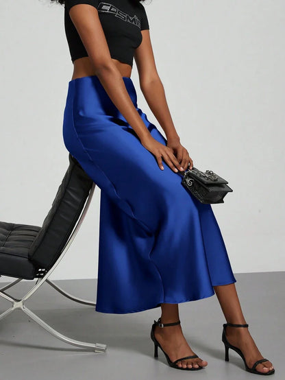 Elastic Satin Maxi Skirt