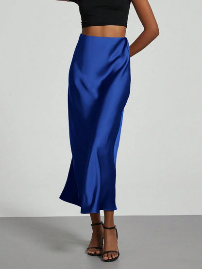 Elastic Satin Maxi Skirt