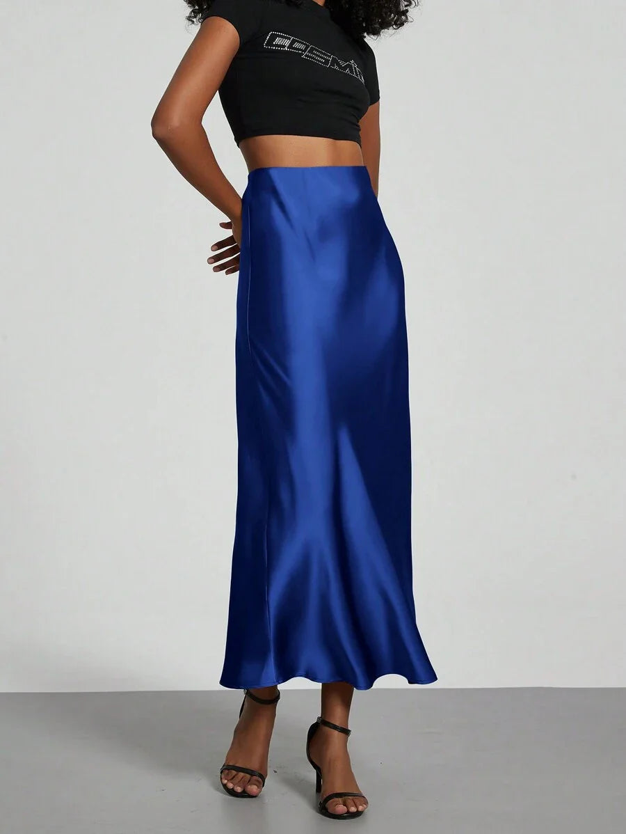 Elastic Satin Maxi Skirt