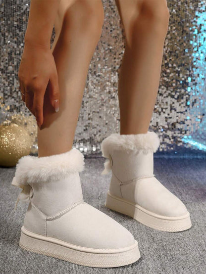 2025Women Snow Boots Winter New Warm Plush Lined Soft Bottom One-Push Bow Decor Thick Sole Boots