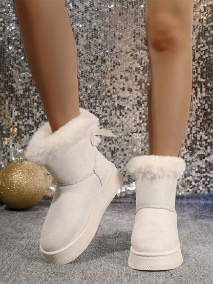 2025Women Snow Boots Winter New Warm Plush Lined Soft Bottom One-Push Bow Decor Thick Sole Boots
