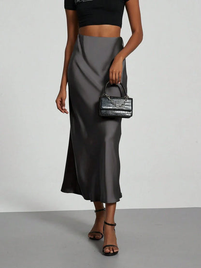 Elastic Satin Maxi Skirt