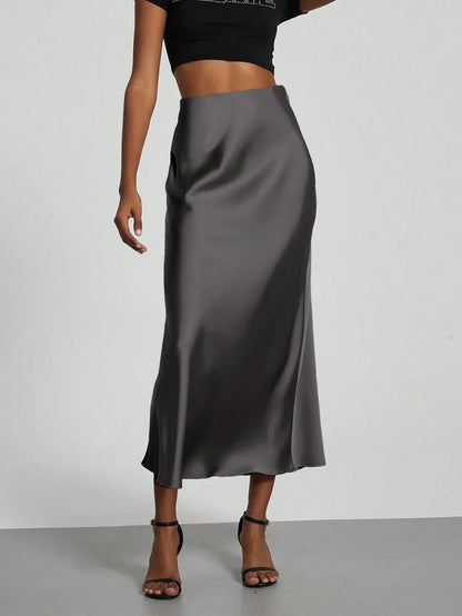 Elastic Satin Maxi Skirt