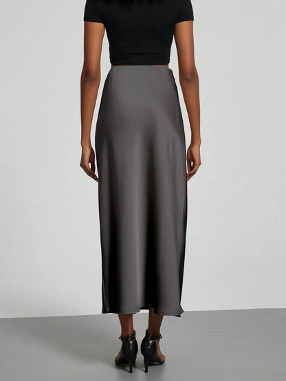 Elastic Satin Maxi Skirt