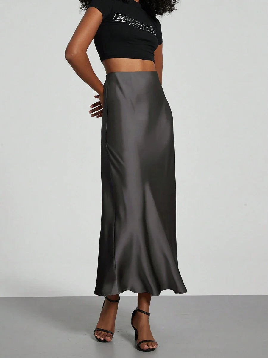 Elastic Satin Maxi Skirt