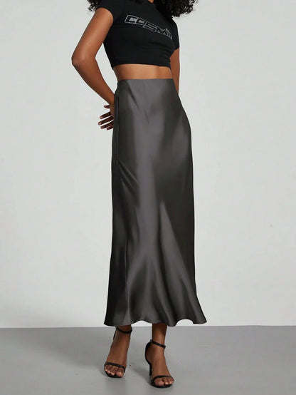 Elastic Satin Maxi Skirt