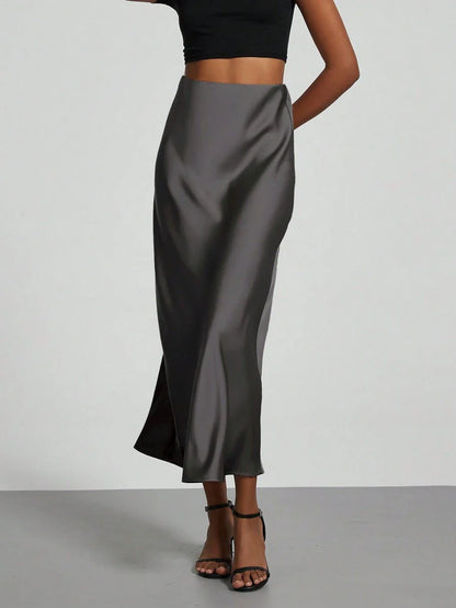 Elastic Satin Maxi Skirt
