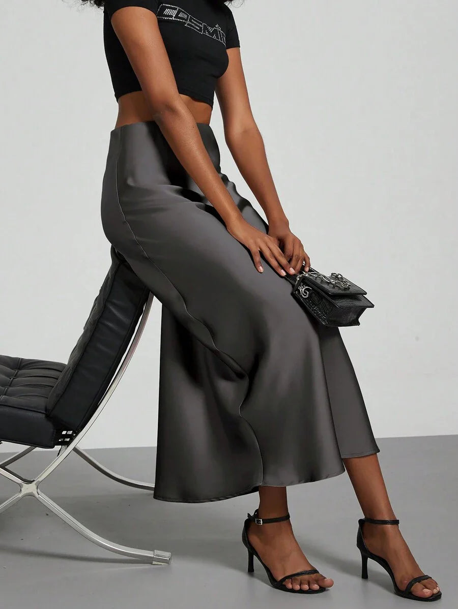 Elastic Satin Maxi Skirt