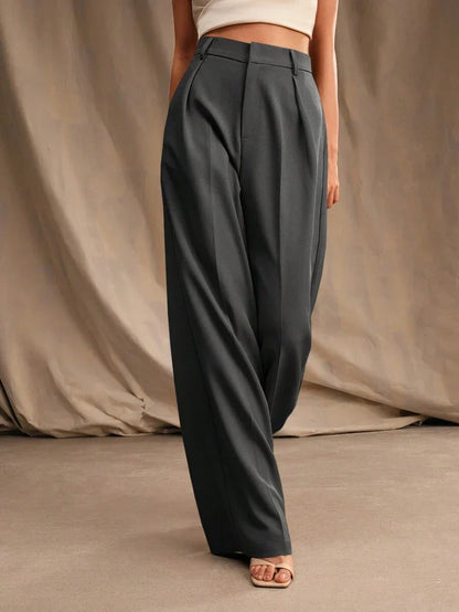 High Waist Wide Leg Trousers With Pleats And Zipper