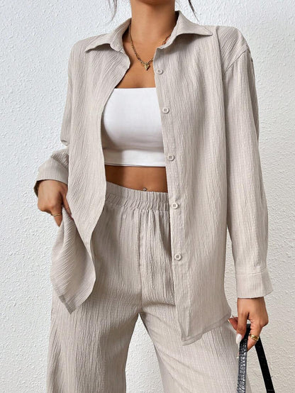 Petite Black Two Piece Office Set Blouse And Pants With Single Breasted Button Front