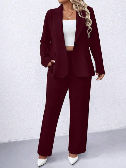 Plus Size Notched Collar Blazer Navy Workwear Casual