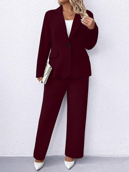 Plus Size Notched Collar Blazer Navy Workwear Casual