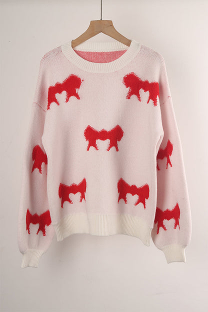 Casual Street Bow Weave Contrast O Neck Sweaters(4 Colors)