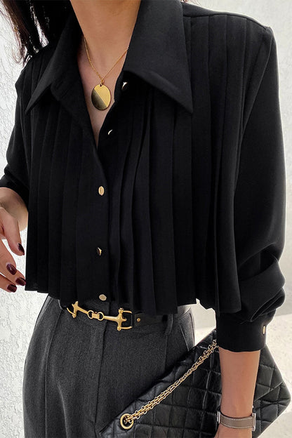 Elegant Buttons Pleated Turndown Collar Blouses