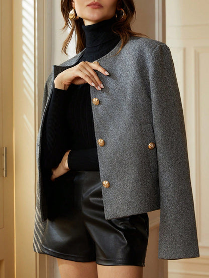 Charcoal Vintage Button Blazer Long Sleeve
