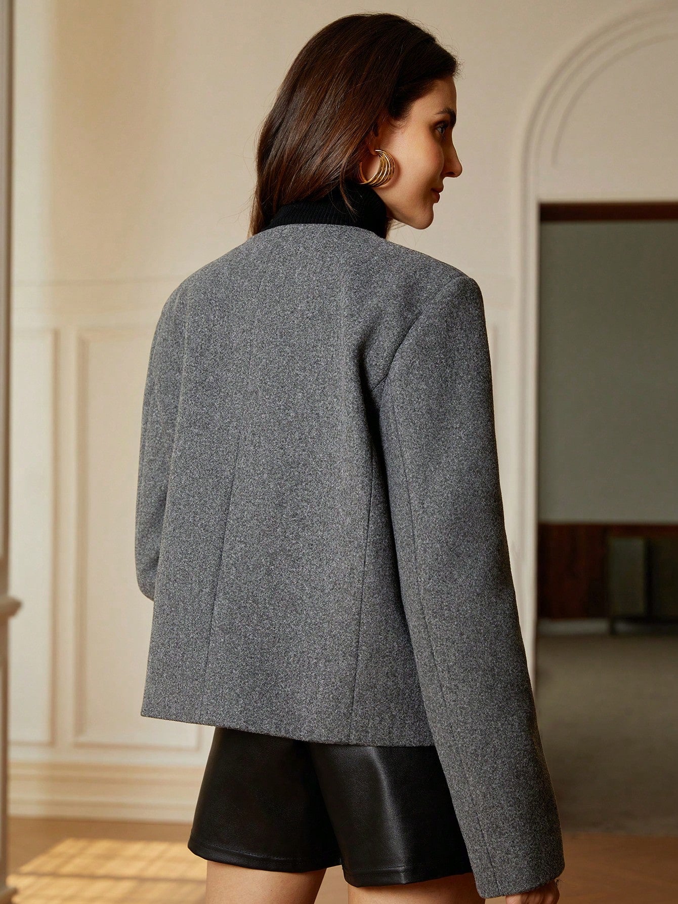 Charcoal Vintage Button Blazer Long Sleeve