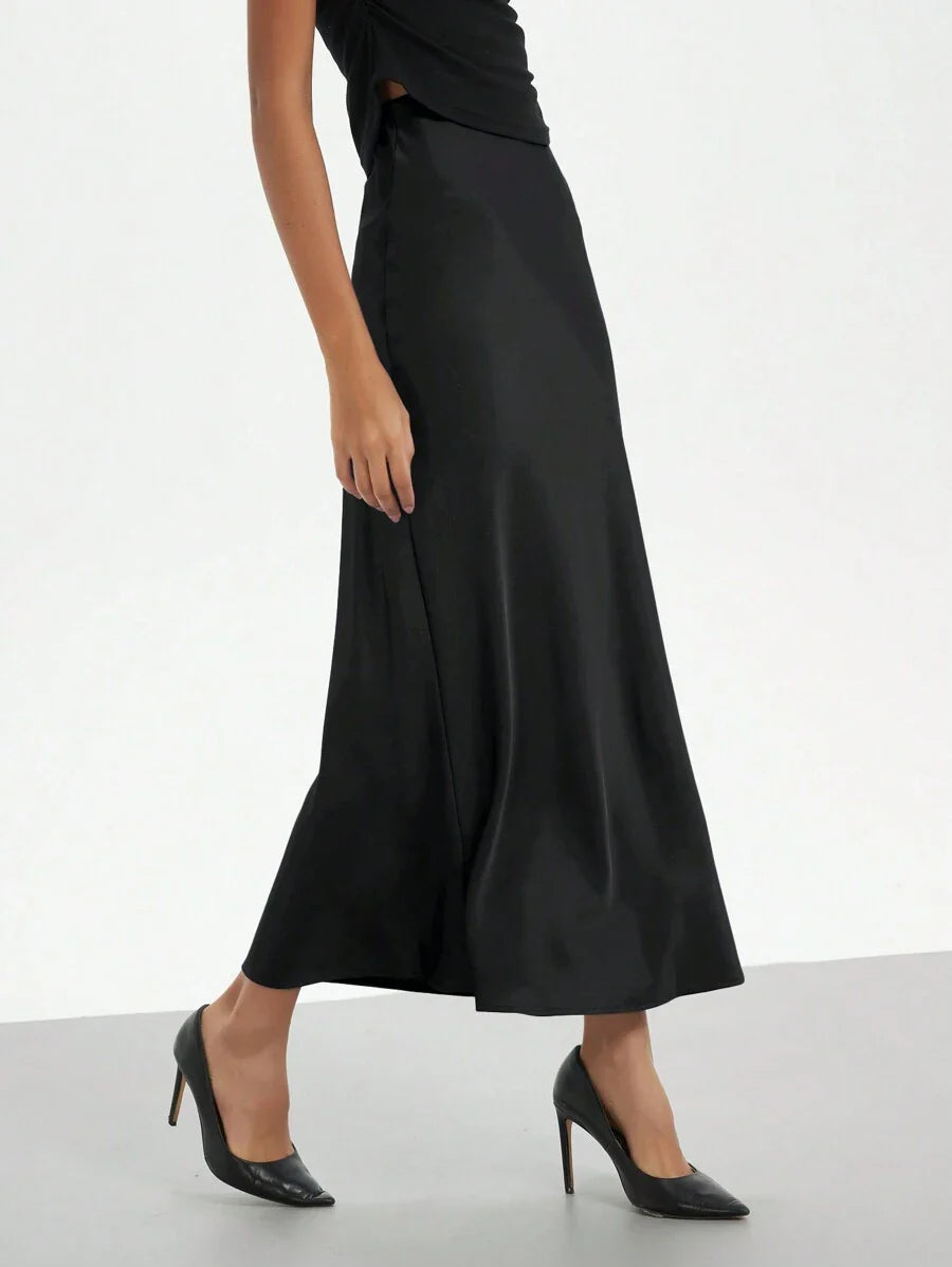 Elastic Satin Maxi Skirt