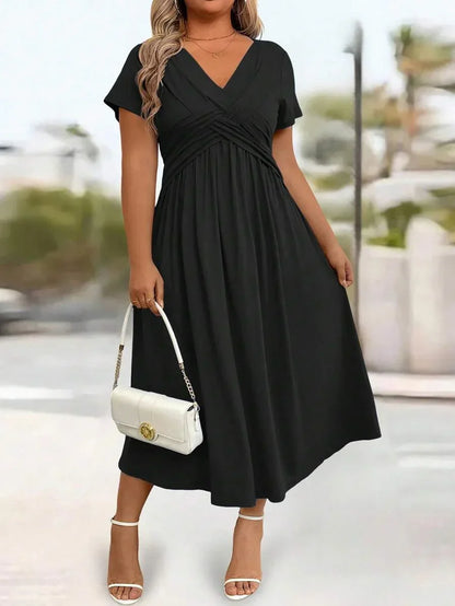 Plus Size Sundress With Pockets V Neck Cinched Waist