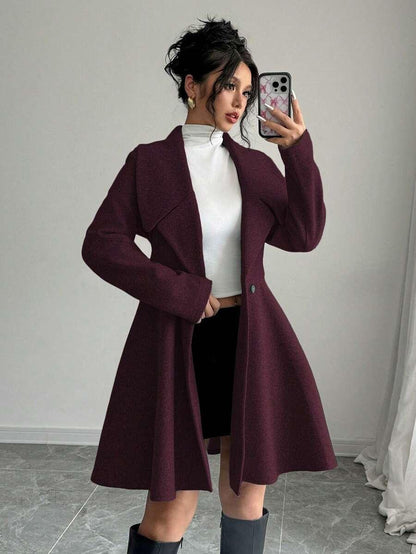 Elegant Minimalist Wool Overcoat With Waterfall Neckline