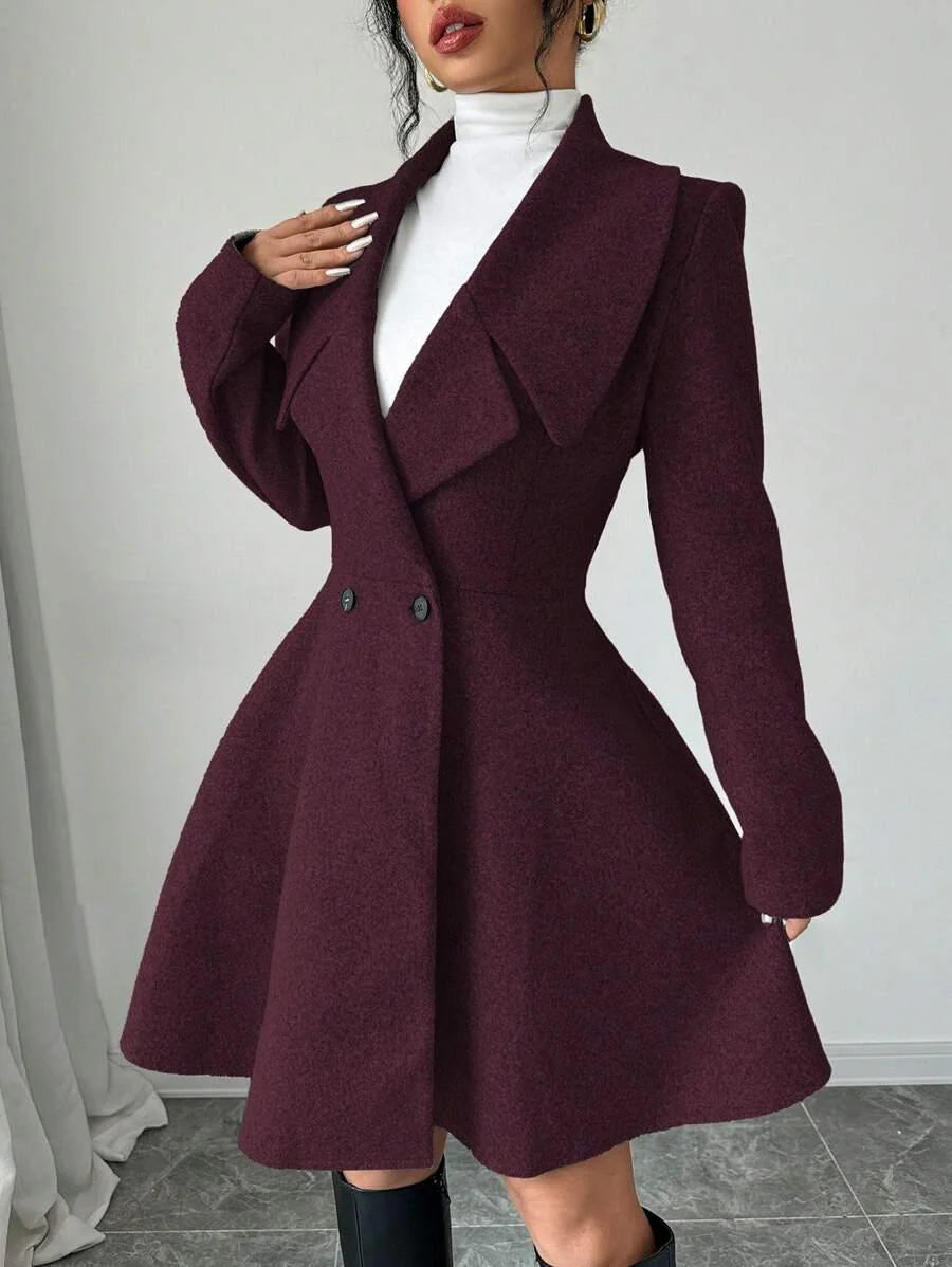 Elegant Minimalist Wool Overcoat With Waterfall Neckline