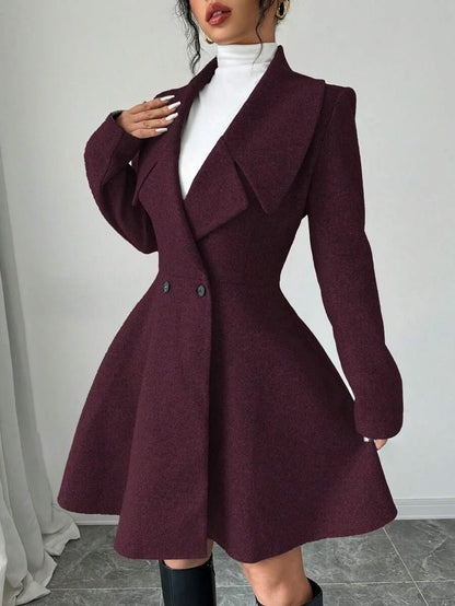 Elegant Minimalist Wool Overcoat With Waterfall Neckline