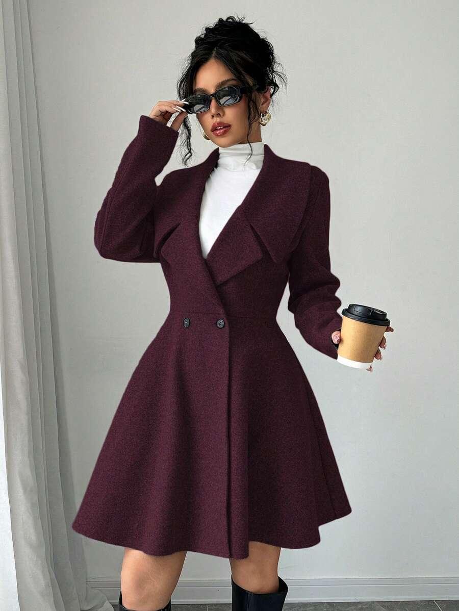 Elegant Minimalist Wool Overcoat With Waterfall Neckline
