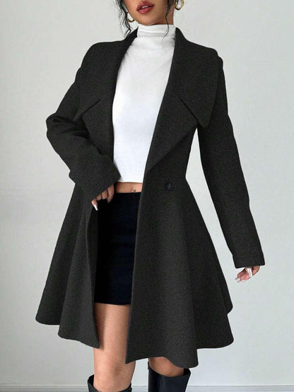 Elegant Minimalist Wool Overcoat With Waterfall Neckline