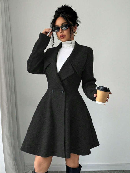Elegant Minimalist Wool Overcoat With Waterfall Neckline