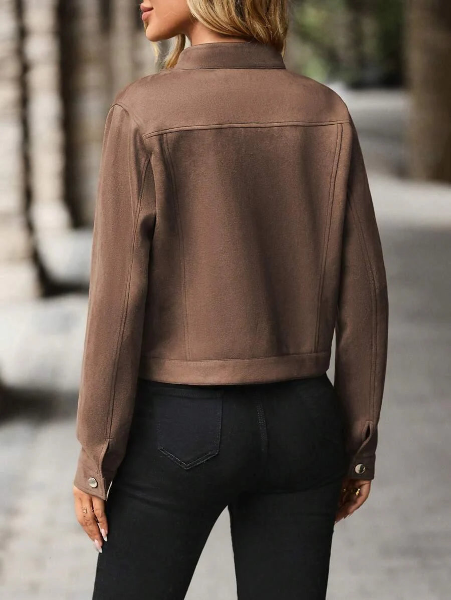 Wool Blend Jacket Crop Length Single Breasted Collar