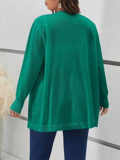 Cozy Open Front Black Knit Cardigan Thigh Length For Fall