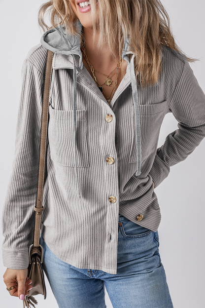 Casual Daily Draw String Buttons Patchwork Contrast Hooded Tops