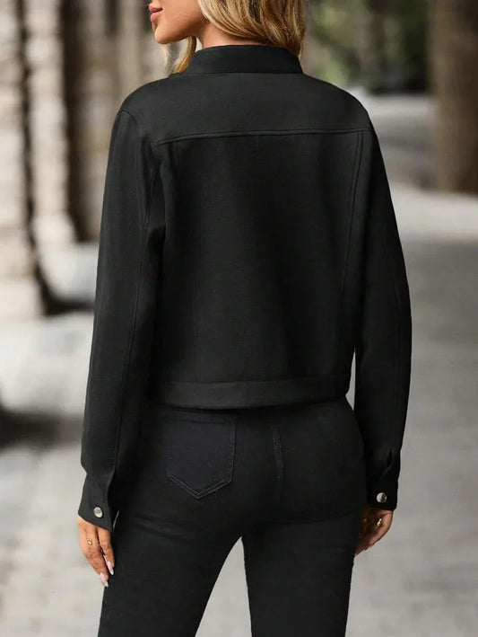 Wool Blend Jacket Crop Length Single Breasted Collar