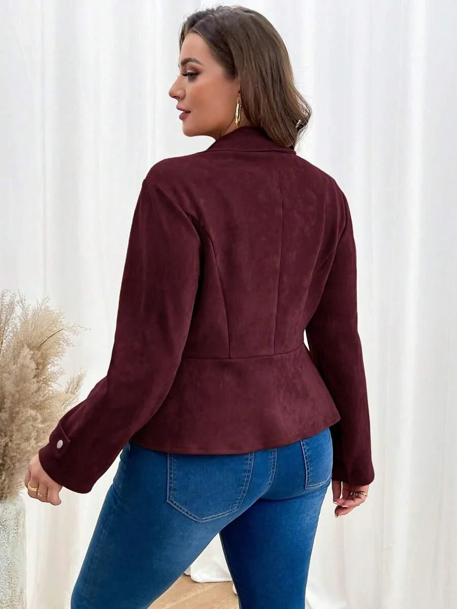 Plus Size Rust Brown Zipper Front Jacket With Casual Fit
