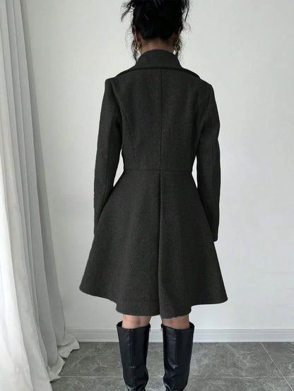Elegant Minimalist Wool Overcoat With Waterfall Neckline