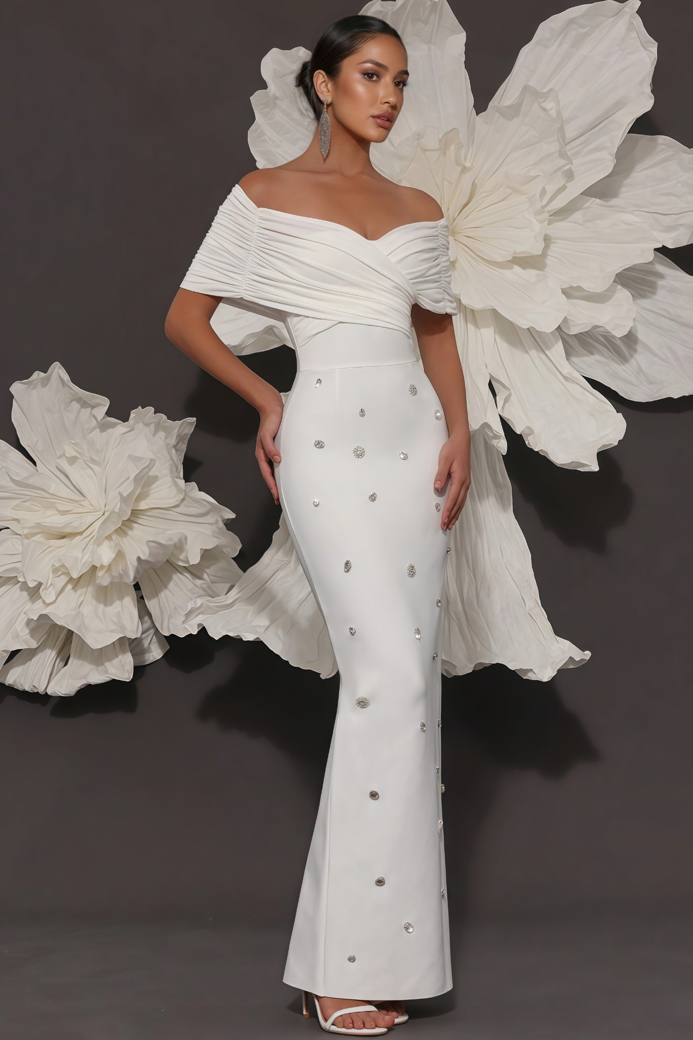 Oonan White Strapless Mesh Midi Dress