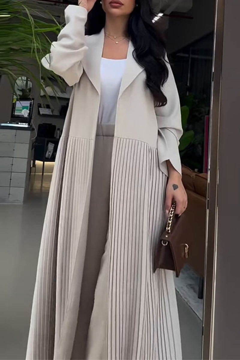 Casual Pleated Turn-back Collar Long Sleeve Two Pieces(4 Colors)