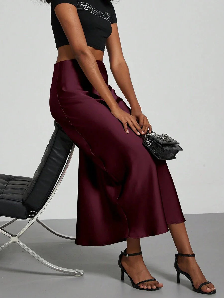 Elastic Satin Maxi Skirt