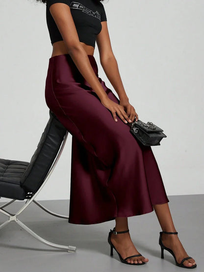 Elastic Satin Maxi Skirt